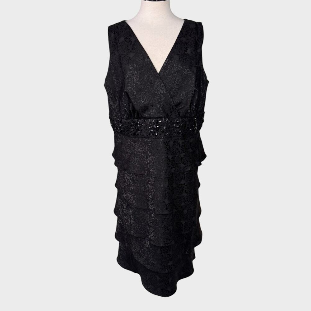 Collection Dressbarn Womens 14W Sleeveless V Neck Black Tiered Dress - Picture 2 of 10